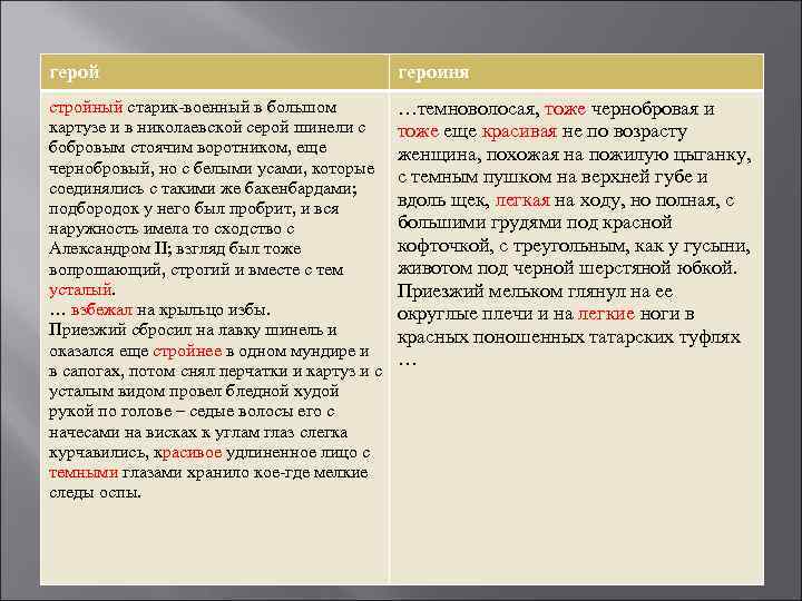 герой героиня стройный старик-военный в большом картузе и в николаевской серой шинели с бобровым