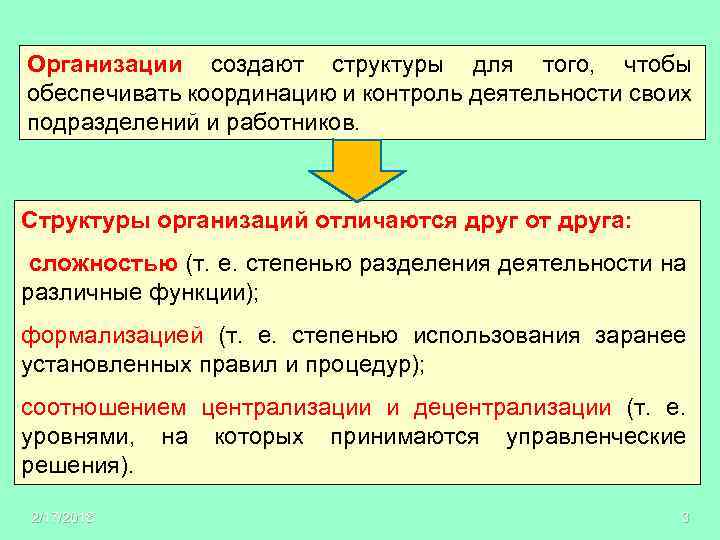 Организации создают структуры для того, чтобы обеспечивать координацию и контроль деятельности своих подразделений и