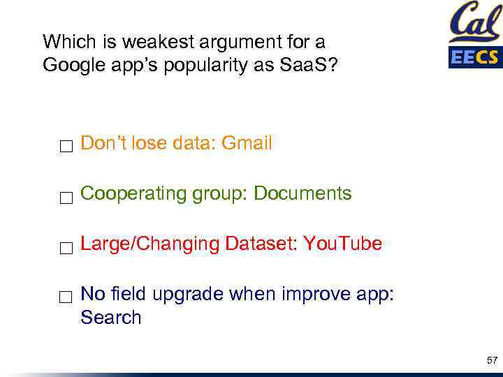 Which is weakest argument for a Google app’s popularity as Saa. S? ☐ Don’t