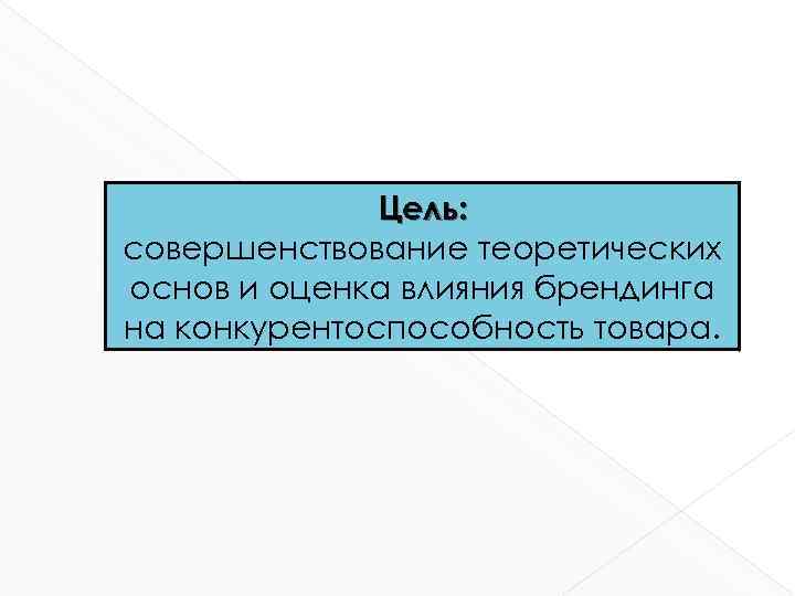 Цель: совершенствование теоретических основ и оценка влияния брендинга на конкурентоспособность товара. 