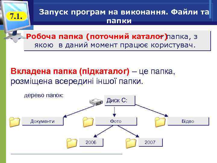 7. 1. Запуск програм на виконання. Файли та папки Робоча папка (поточний каталог) –