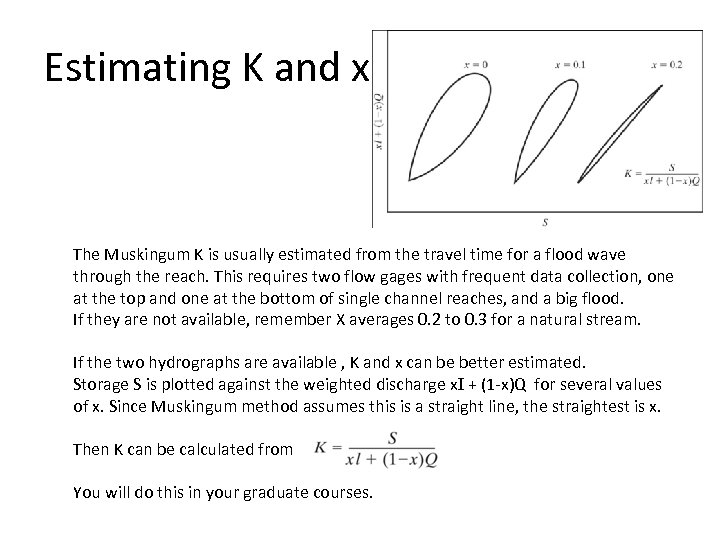 Estimating K and x The Muskingum K is usually estimated from the travel time