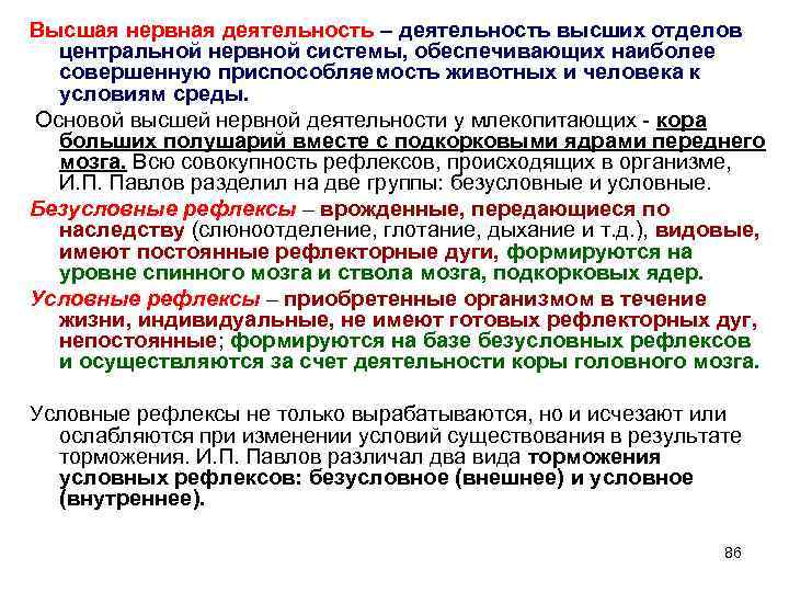 Высшая нервная деятельность – деятельность высших отделов центральной нервной системы, обеспечивающих наиболее совершенную приспособляемость