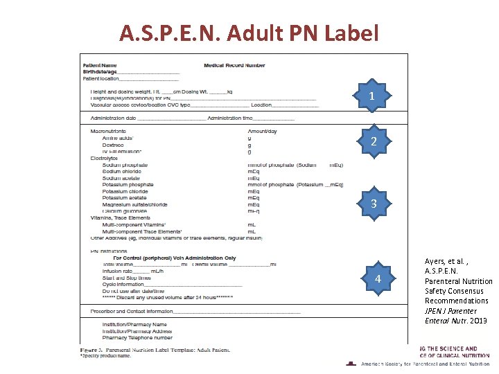 A. S. P. E. N. Adult PN Label 1 2 3 4 Ayers, et