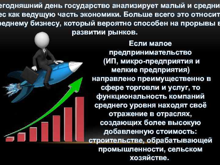 егодняшний день государство анализирует малый и средни ес как ведущую часть экономики. Больше всего