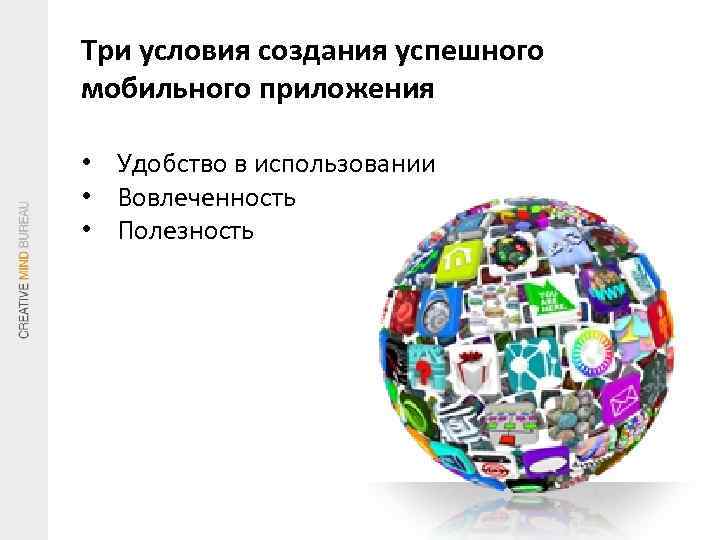 Три условия создания успешного мобильного приложения • Удобство в использовании • Вовлеченность • Полезность