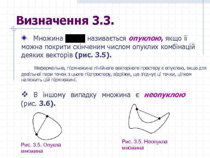 Визначення 3. 3. Множина називається опуклою, якщо її можна покрити скінченим числом опуклих комбінацій