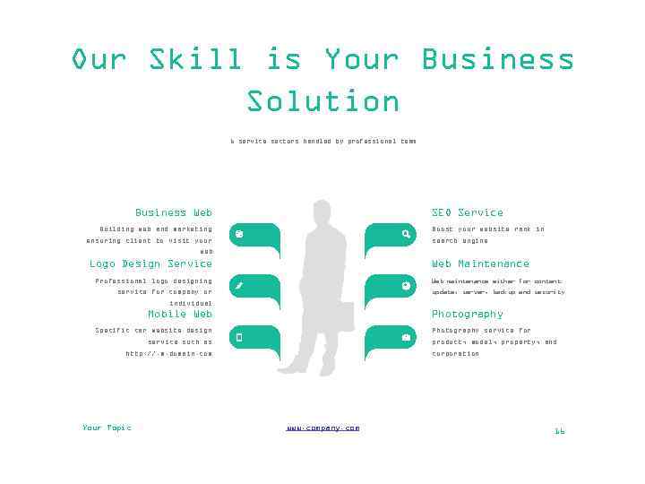 Our Skill is Your Business Solution 6 service sectors handled by professional team Business