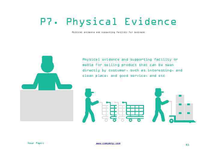 P 7. Physical Evidence Physical evidence and supporting facility for business Physical evidence and