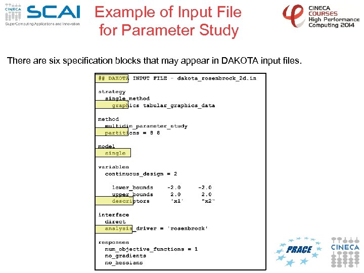 Example of Input File for Parameter Study There are six specification blocks that may