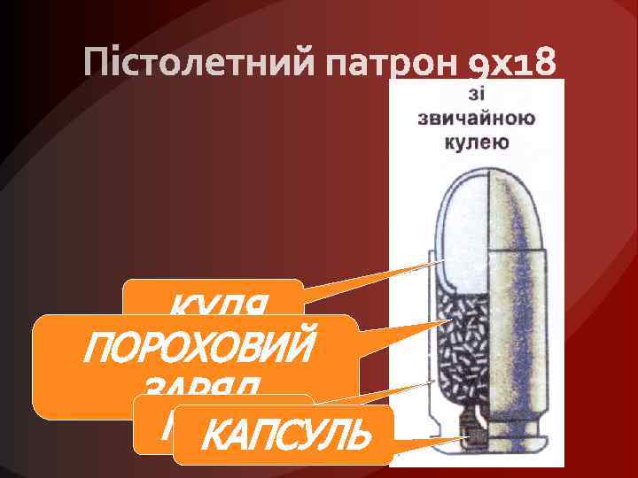 КУЛЯ ПОРОХОВИЙ ЗАРЯД ГІЛЬЗА КАПСУЛЬ 