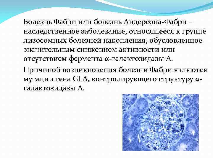 Болезнь Фабри или болезнь Андерсона-Фабри – наследственное заболевание, относящееся к группе лизосомных болезней накопления,