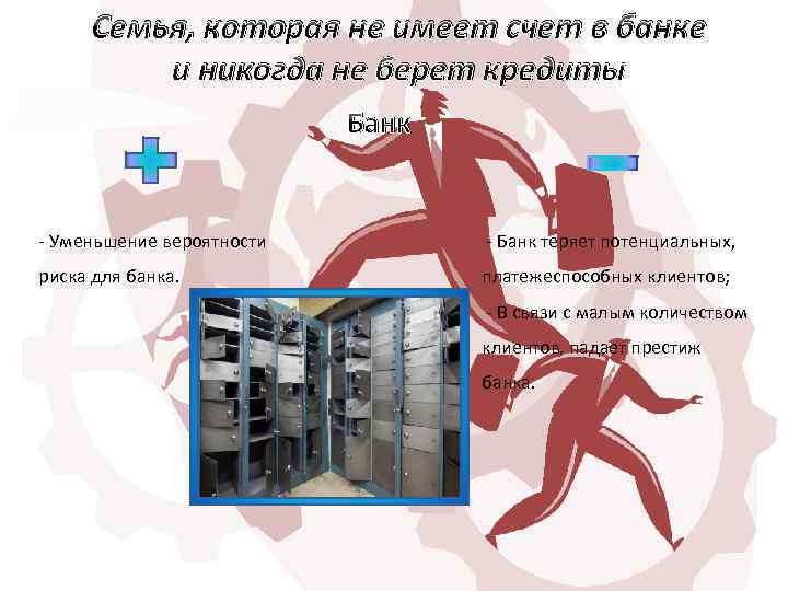 Семья, которая не имеет счет в банке и никогда не берет кредиты Банк -