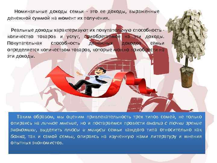 Номинальные доходы семьи - это ее доходы, выраженные денежной суммой на момент их