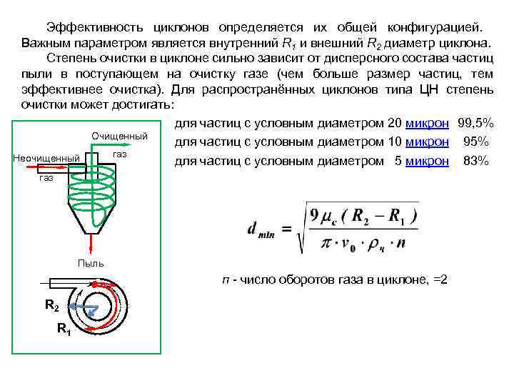 Какова числа будет циклон. Расчет эффективности циклона. Эффективность очистки циклона формула.