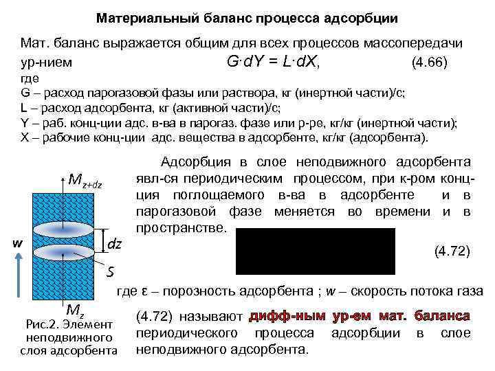 Материальный баланс процесса адсорбции Мат. баланс выражается общим для всех процессов массопередачи ур-нием G∙d.