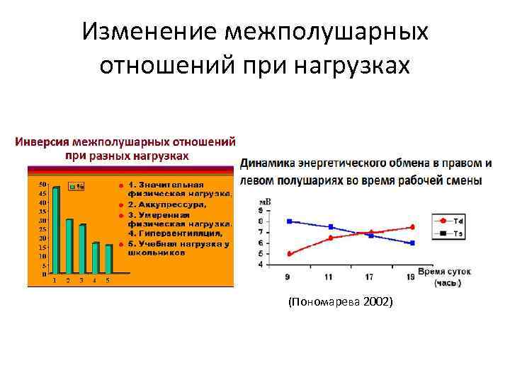 Изменение межполушарных отношений при нагрузках (Пономарева 2002) 