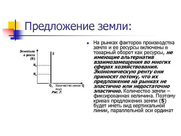 Линия предложения земли. Кривая предложения земли. Линия предложения земли как фактора производства:. Особенности предложения земли.