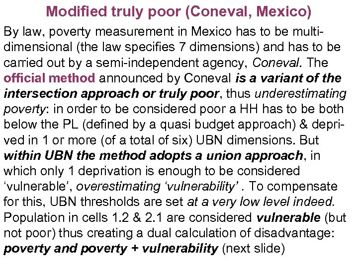 Modified truly poor (Coneval, Mexico) By law, poverty measurement in Mexico has to be