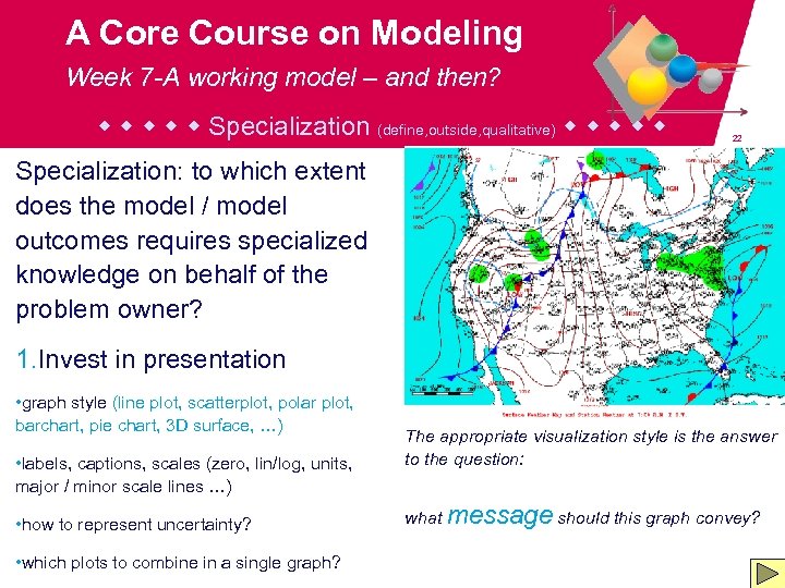 A Core Course on Modeling Week 7 -A working model – and then? Specialization
