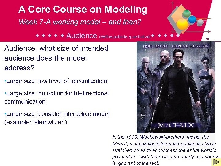 A Core Course on Modeling Week 7 -A working model – and then? Audience