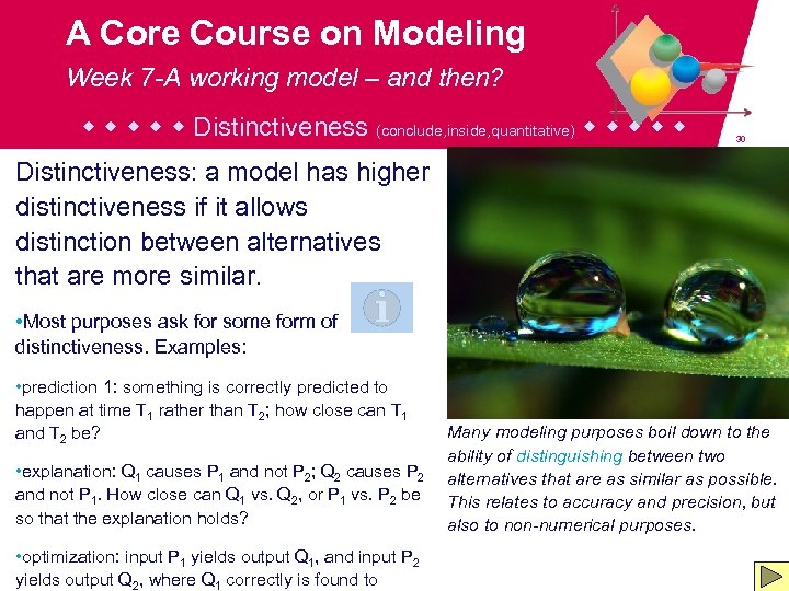 A Core Course on Modeling Week 7 -A working model – and then? Distinctiveness