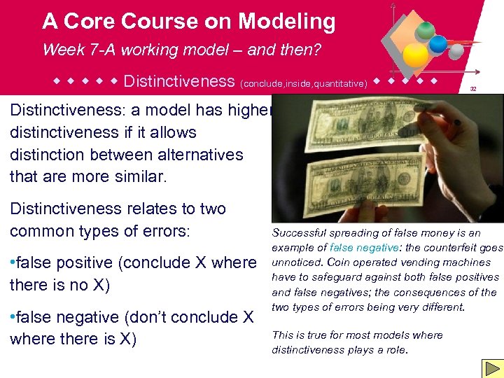 A Core Course on Modeling Week 7 -A working model – and then? Distinctiveness