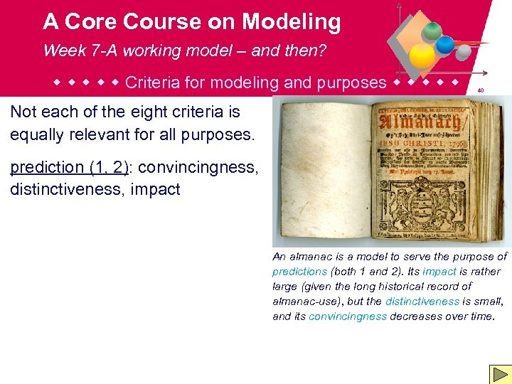 A Core Course on Modeling Week 7 -A working model – and then? Criteria