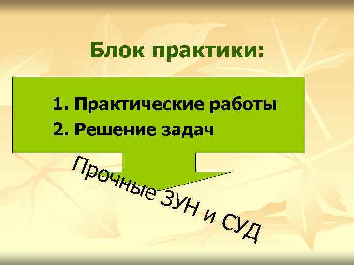 Блок практики: 1. Практические работы 2. Решение задач Про чны е ЗУ Ни СУД