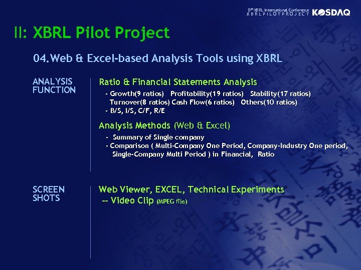 8 th XBRL International Conference XBRLPILOTPROJECT II: XBRL Pilot Project 04. Web & Excel-based