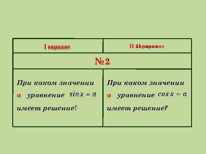 I вариант II вариант № 2 При каком значении a уравнение имеет решение? 