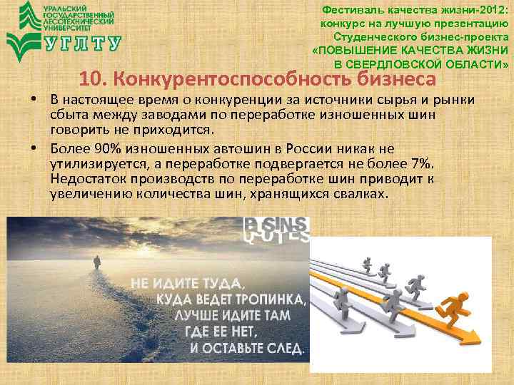 Фестиваль качества жизни-2012: конкурс на лучшую презентацию Студенческого бизнес-проекта «ПОВЫШЕНИЕ КАЧЕСТВА ЖИЗНИ В СВЕРДЛОВСКОЙ