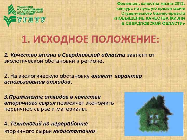 Фестиваль качества жизни-2012: конкурс на лучшую презентацию Студенческого бизнес-проекта «ПОВЫШЕНИЕ КАЧЕСТВА ЖИЗНИ В СВЕРДЛОВСКОЙ