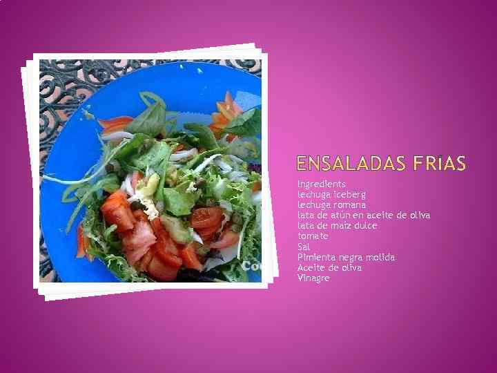 Ingredients lechuga iceberg lechuga romana lata de atún en aceite de oliva lata de