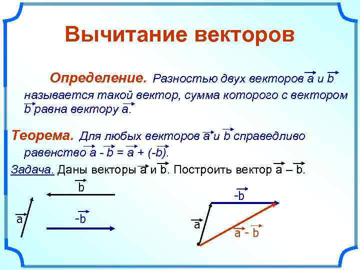 Вектор суммы данных векторов. Как построить разность векторов. Как построить разность двух векторов. Как определить разность двух векторов. Вычитание двух векторов.