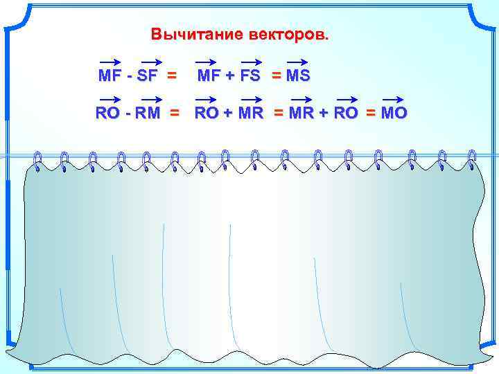 Вычитание векторов. MF - SF = MF + FS = MS RO - RM