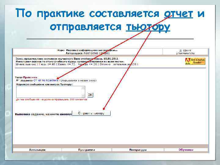По практике составляется отчет и отправляется тьютору 