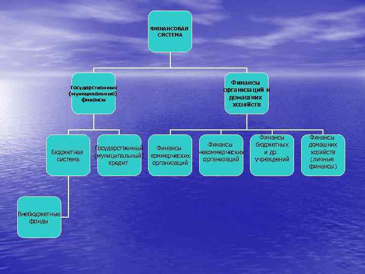 ФИНАНСОВАЯ СИСТЕМА Финансы организаций и домашних хозяйств Государственные (муниципальные) финансы Бюджетная система Внебюджетные фонды