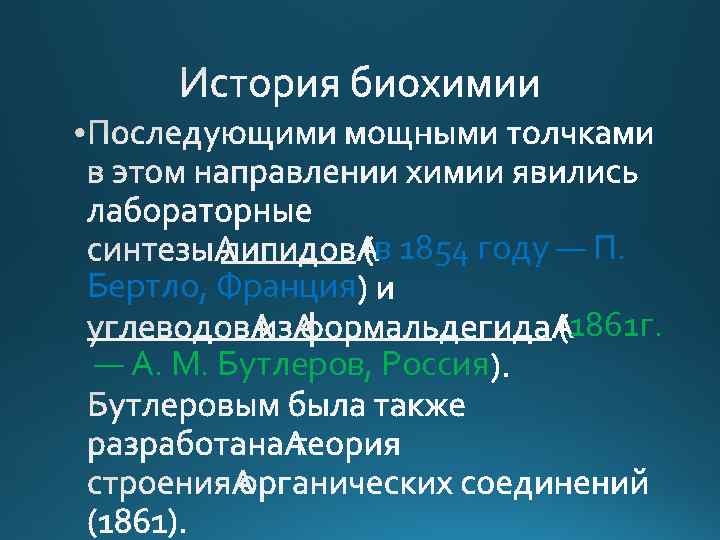 Бертло, Франция в 1854 году — П. — А. М. Бутлеров, Россия 1861 г.