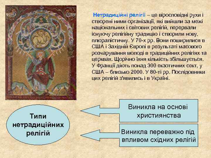 Нетрадиційні релігії – це віросповідні рухи і створені ними організації, які вийшли за межі