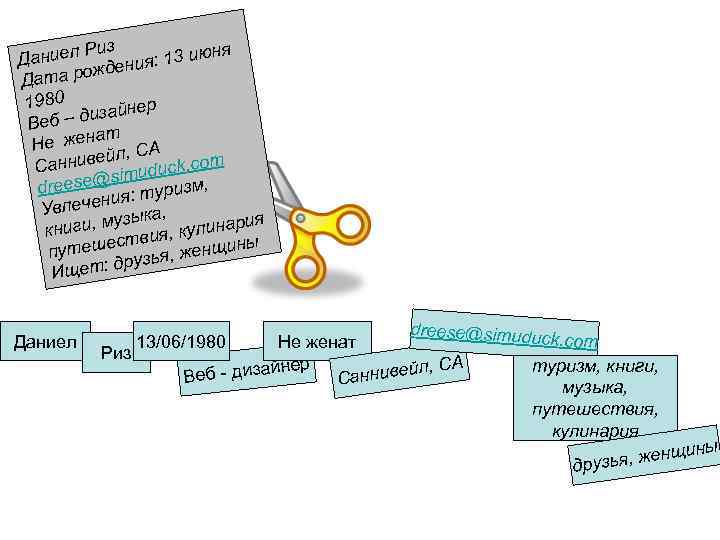 Риз я Даниел дения: 13 июн ож Дата р 1980 ер дизайн Веб –