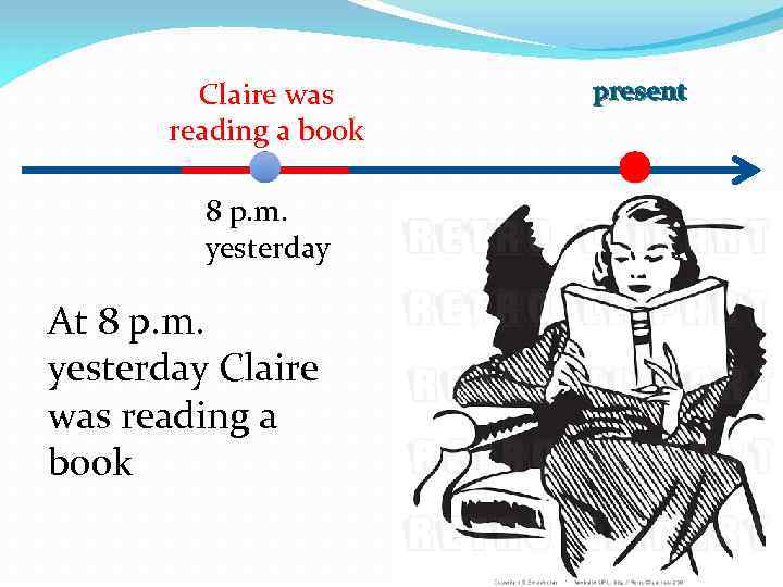 Claire was reading a book 8 p. m. yesterday At 8 p. m. yesterday