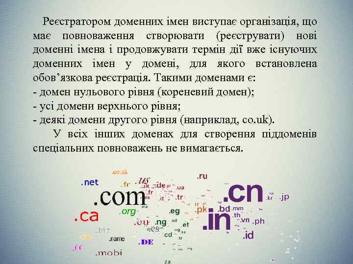 Реєстратором доменних імен виступає організація, що має повноваження створювати (реєструвати) нові доменні імена і