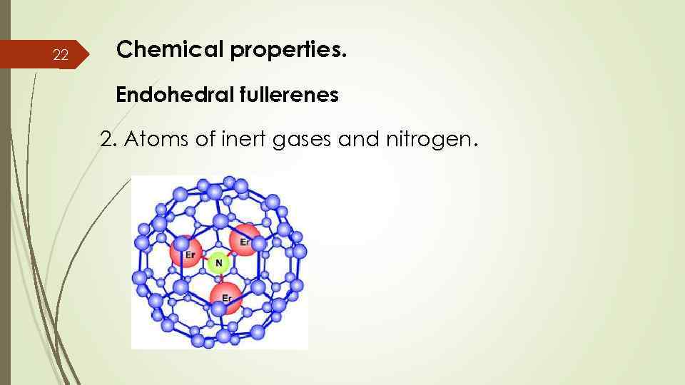 22 Chemical properties. Endohedral fullerenes 2. Atoms of inert gases and nitrogen. 