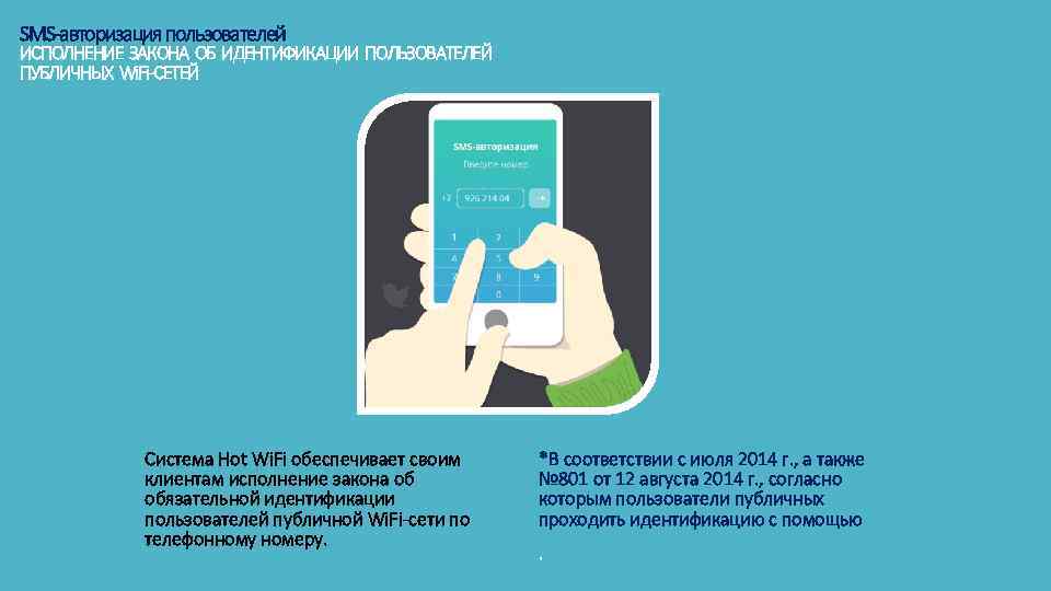 SMS-авторизация пользователей ИСПОЛНЕНИЕ ЗАКОНА ОБ ИДЕНТИФИКАЦИИ ПОЛЬЗОВАТЕЛЕЙ ПУБЛИЧНЫХ Wi. Fi-СЕТЕЙ Система Hot Wi. Fi