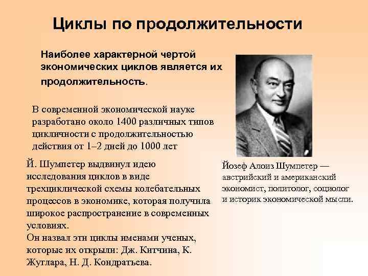 Циклы по продолжительности Наиболее характерной чертой экономических циклов является их продолжительность. В современной экономической