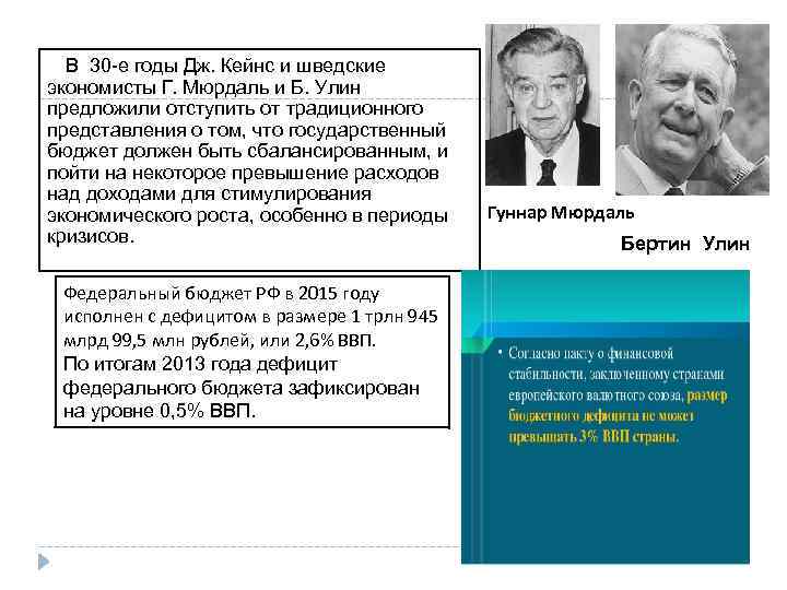  В 30 -е годы Дж. Кейнс и шведские экономисты Г. Мюрдаль и Б.