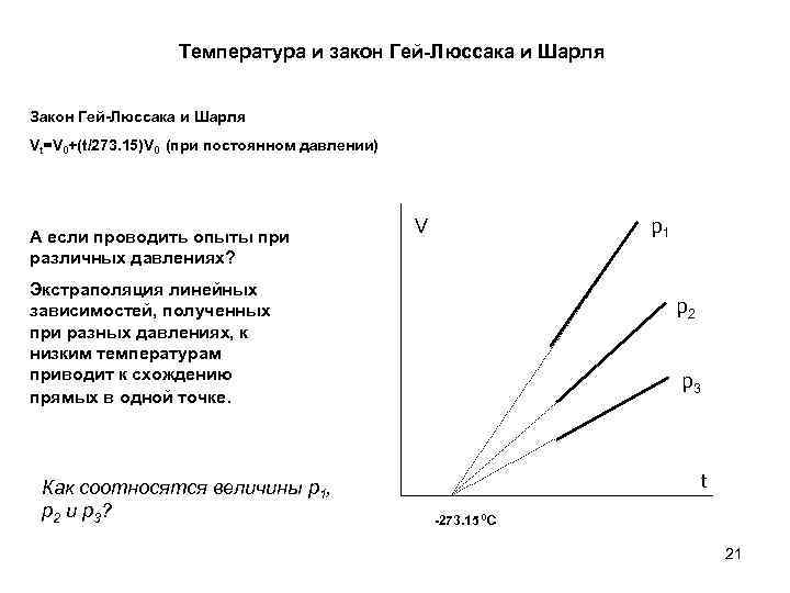 Температура и закон Гей-Люссака и Шарля Закон Гей-Люссака и Шарля Vt=V 0+(t/273. 15)V 0