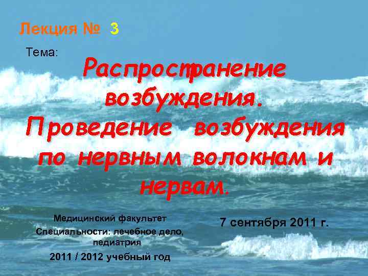 Лекция № 3 Тема: Распространение возбуждения. Проведение возбуждения по нервным волокнам и нервам. Медицинский