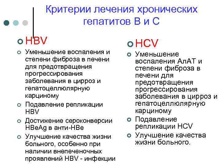 Критерии лечения хронических гепатитов В и С ¢ HBV ¢ ¢ Уменьшение воспаления и